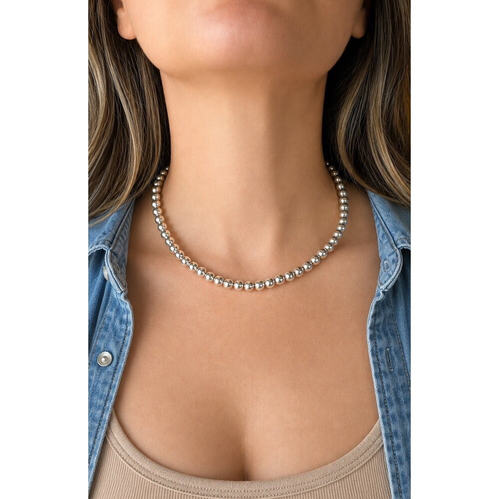 Vintage Sterling Silver Navajo Pearl Style Bead Necklace 16in 22g Southwestern